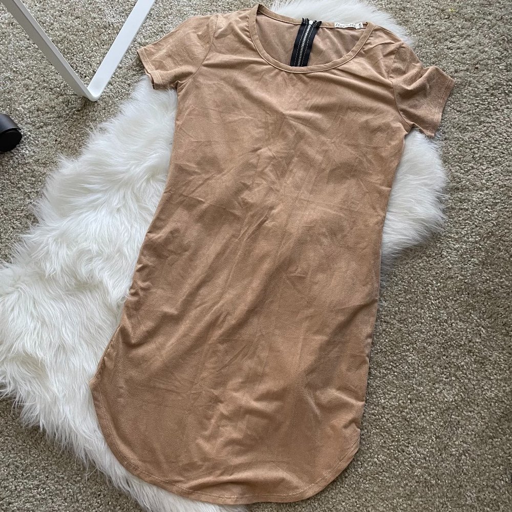 Suede Mini Dress with Round Hem Size Medium